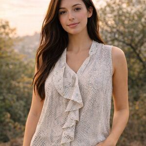 Etcetera Sleeveless Ruffle Snake Print Blouse Size 4
